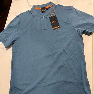 BOSS Light Blue Men's Short-Sleeve Polo with Branded Tag